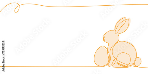 Zajączek wielkanocny rysowany jedną ciągłą linią. Sylwetka uroczego królika w prostym minimalistycznym stylu. Ilustracja wektorowa. #759175239
