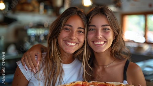 Two Women Smiling With Pizza