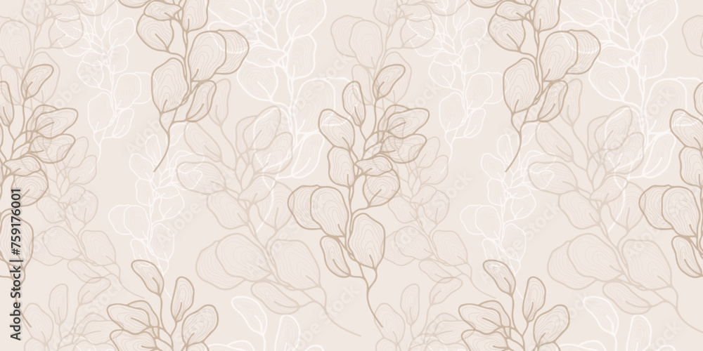 Seamless pattern with hand drawn leaves and branches. Perfect for wallpaper, wrapping paper, textile products, print, web sites, background, social media, blog, presentation and greeting cards. Seamless pattern with hand drawn leaves and branches. Perfect for wallpaper, wrapping paper, textile products, print, web sites, background, social media, blog, presentation and greeting cards.