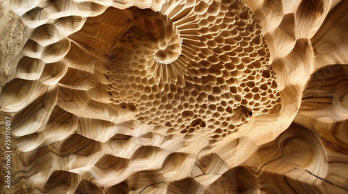 Elegant Wooden Sculpture Reflecting Natural Patterns and Textured Surfaces