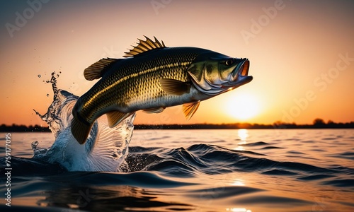 bass fishing, Lake Sunset fishing poster, bass fish wallpaper , fishing background