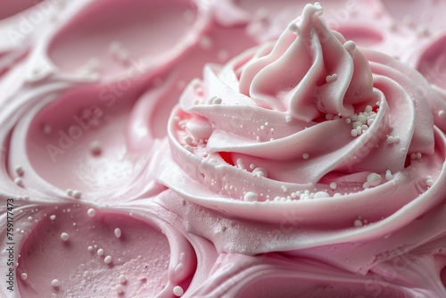 Close-Up View of Swirled Strawberry Soft Serve Ice Cream With Sprinkles