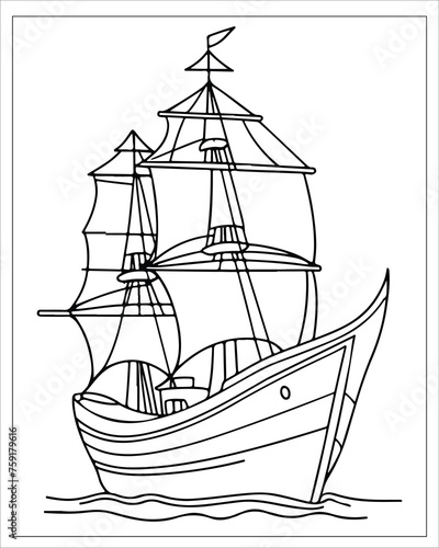 Wallpaper Mural Pirate Ship Coloring Pages, Ship Vector, black and white ship illustration Torontodigital.ca