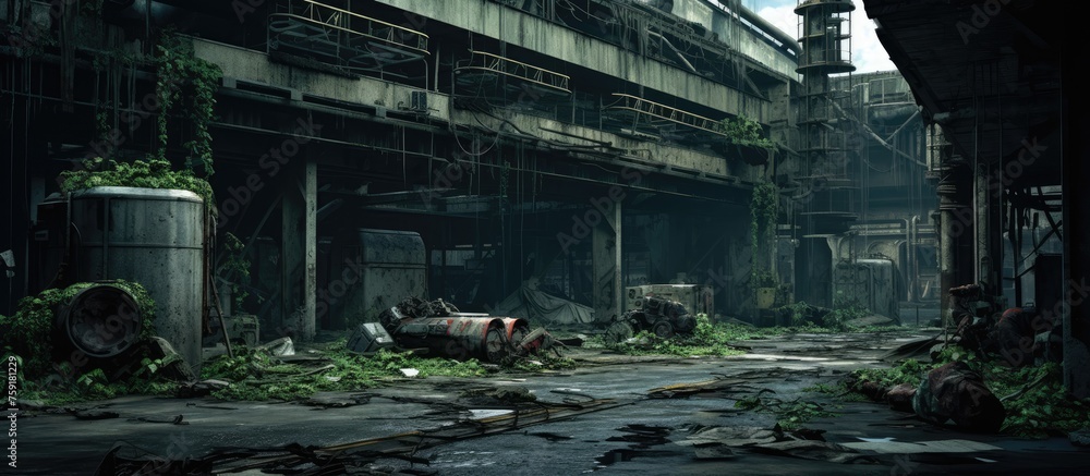 Unused industrial site post conflict. Dilapidated plant and workspaces. Unused industrial site post conflict. Dilapidated plant and workspaces.