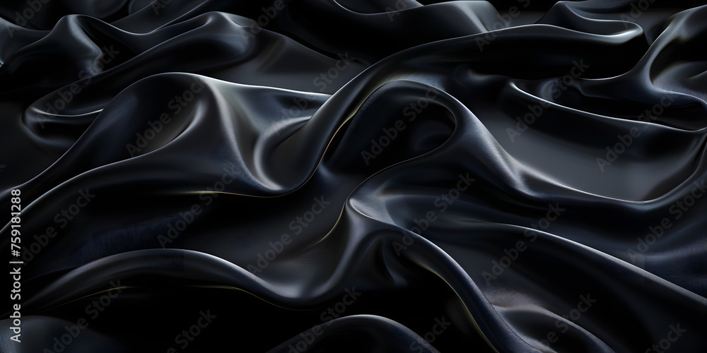 3D abstract of a single wave of black silk, rimmed with light as it flows through the darkness 3D abstract of a single wave of black silk, rimmed with light as it flows through the darkness