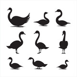 A black silhouette Swan bird set
