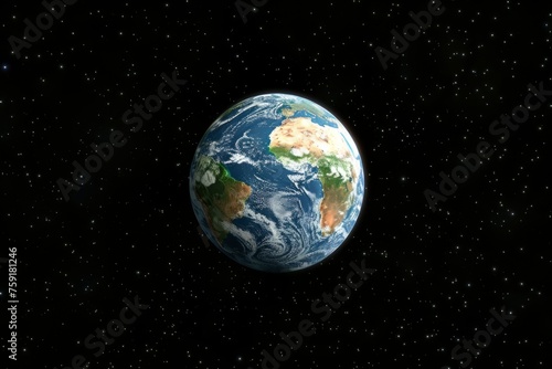 A view of the Earth from space, with a bright blue planet surrounded by a dark sky. The stars are scattered throughout the sky, creating a sense of vastness and wonder
