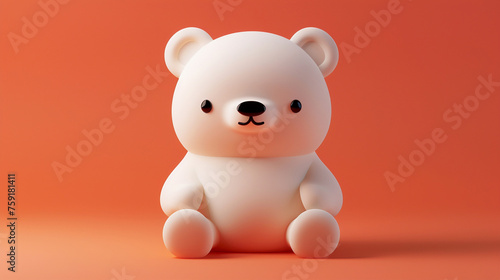 Illustration of a 3d render white cute bear with red background