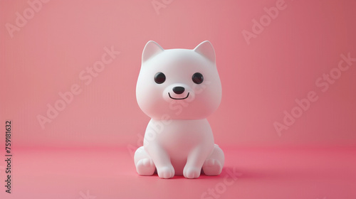 Illustrated 3d white cute cat smiling with pink background