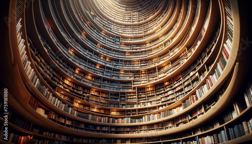 Spectacular circular library with endless bookshelves.