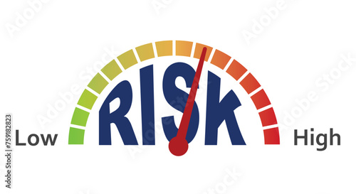 Risk management and Risk Assessment level data in speed meter of a fuel meter with green and red color Risk meter for Risks management. Business hazards and business risks in business management.
