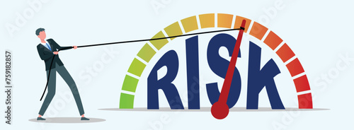 Risk management and Risk Assessment level data in speed meter of a fuel meter with person manager Risk meter for Risks management. Business hazards and business risks in business management assessment