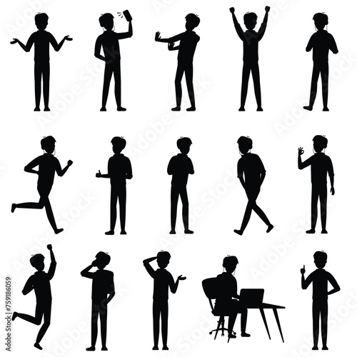 Set of People Silhouettes Isolated on White Background