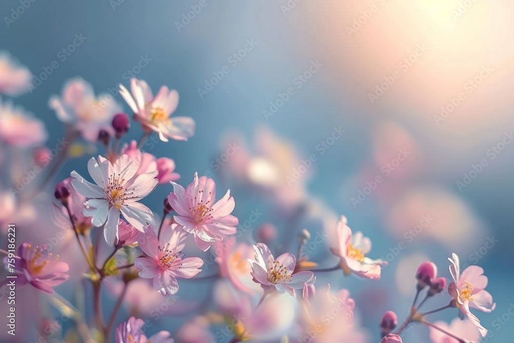 A beautiful pink flower with a blue sky in the background. The flower is in full bloom and the sky is clear and bright