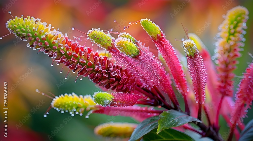 Dew-covered Colorful Flower Spikes - obrazy, fototapety, plakaty 