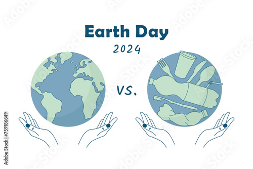 Earth Day 2024 theme Planet vs. Plastics, beat plastic pollution, vector poster