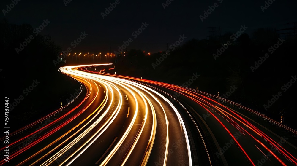 Highway Nightscape Long Exposure Photography of Traffic Trails