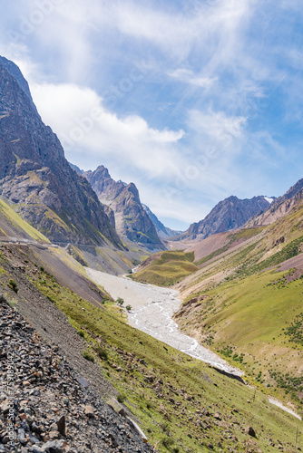 The beautiful scenery of snow-capped mountains along the Duku Highway in Xinjiang, China photo