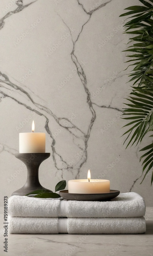 Beautiful spa composition with burning candlesle table. Space for text. Beautiful spa composition with burning candlesle table. Space for text.