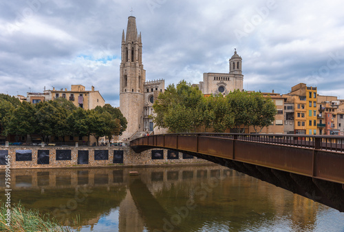 The Sant Feliu Pedestrian bridge of Girona - Catalonia, Spain