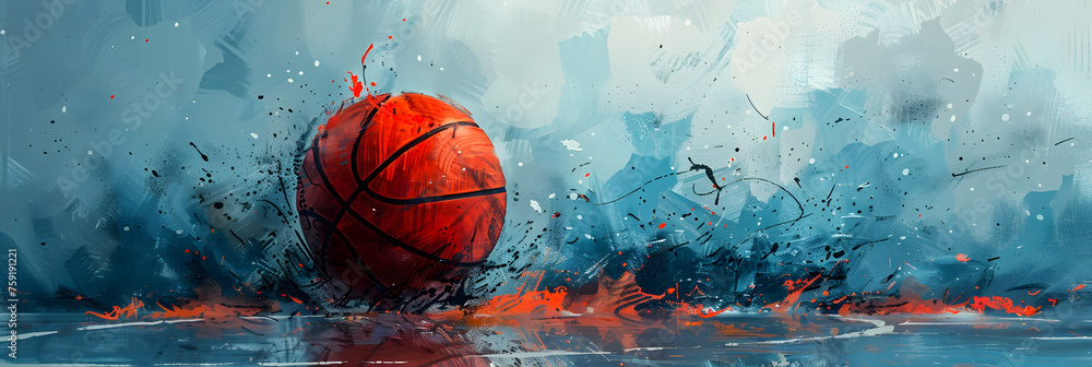A Basketball Illustration Unveiling a Fascinating Scene,
Street basketball ball falling into the hoop