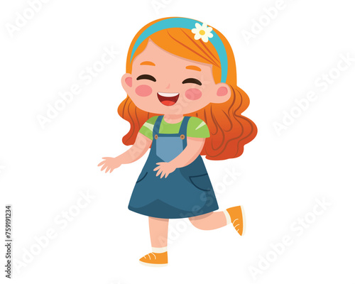 Happy cartoon girl isolated on white background. Cute character in vector illustration