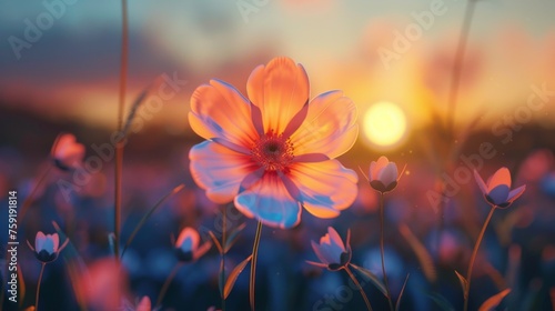 A close up of a flower in the middle of some grass, AI