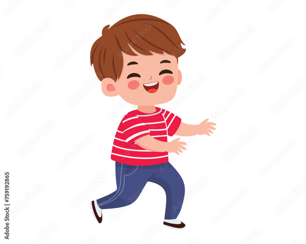 Happy cartoon boy isolated on white background. Cute character in vector illustration