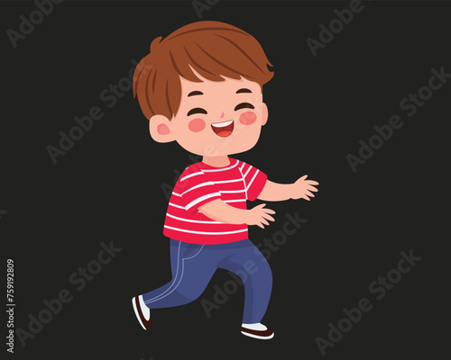 Happy cartoon boy isolated on black background. Cute character in vector illustration