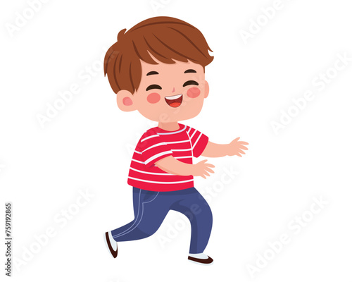 Happy cartoon boy isolated on white background. Cute character in vector illustration