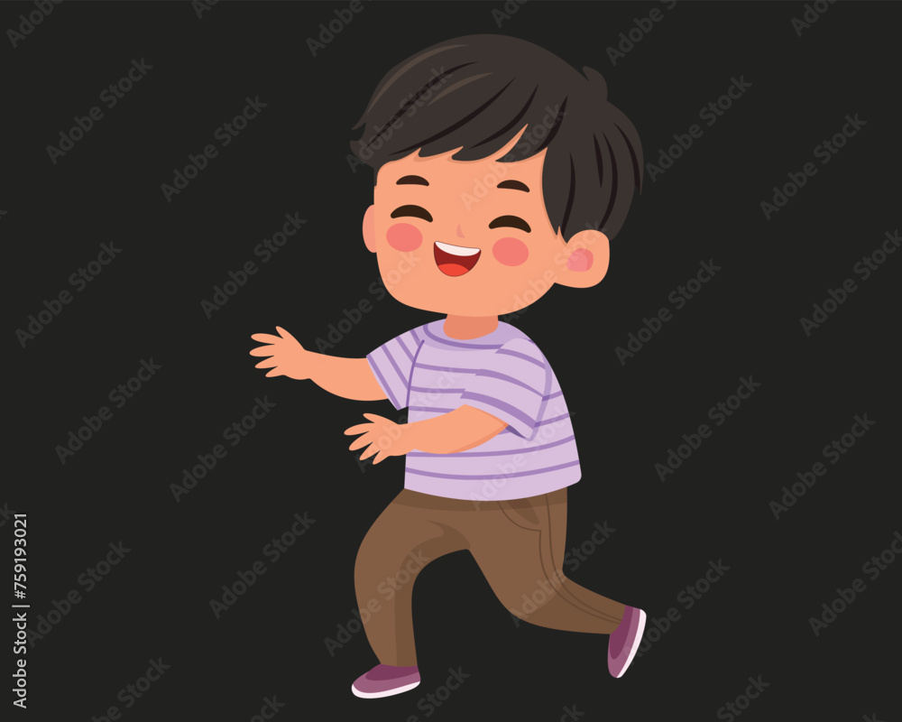 Happy cartoon boy isolated on black background. Cute character in vector illustration Happy cartoon boy isolated on black background. Cute character in vector illustration