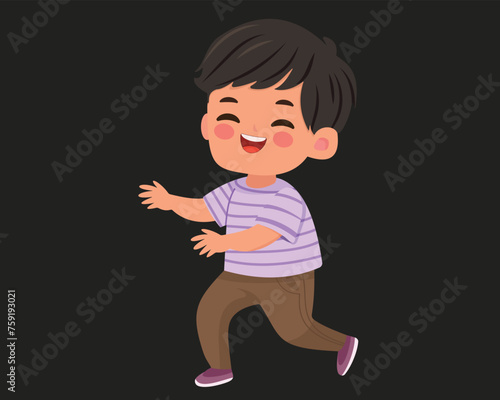 Happy cartoon boy isolated on black background. Cute character in vector illustration