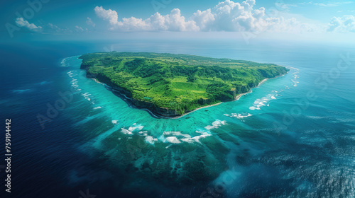Aerial view of cousine island.Seychelles © Pixel Town