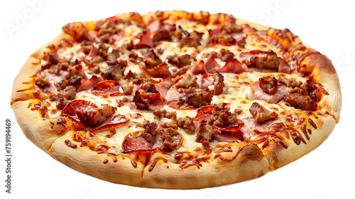 Fresh presentation of Meat Lover's Pizza isolated on white transparent background