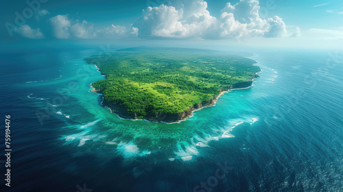 Aerial view of Cousine island.Seychelles © Pixel Town