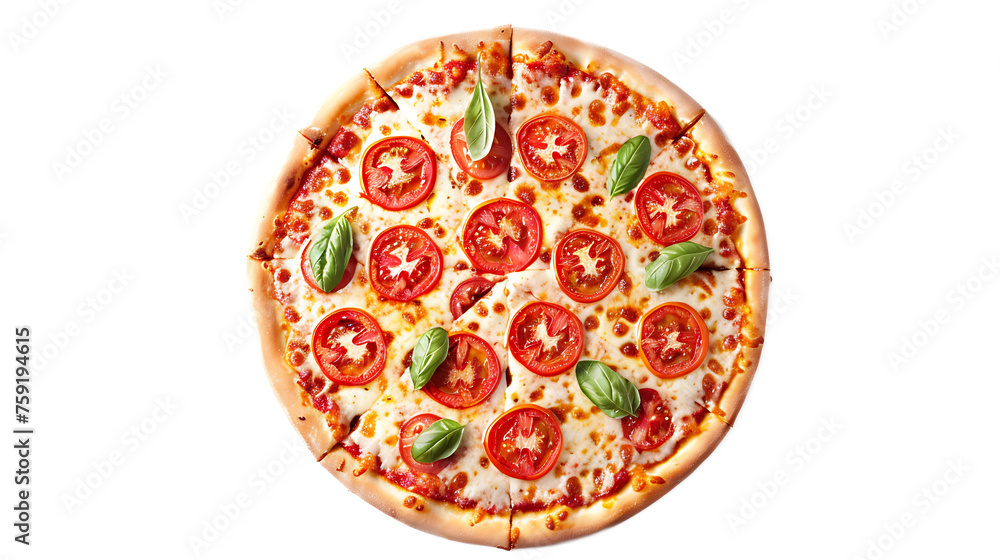 Fresh presentation of Margherita Pizza isolated on white transparent background