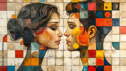 Illustration: Künstlerische Darstellung von zwei sich liebenden Menschen. KI generiert.