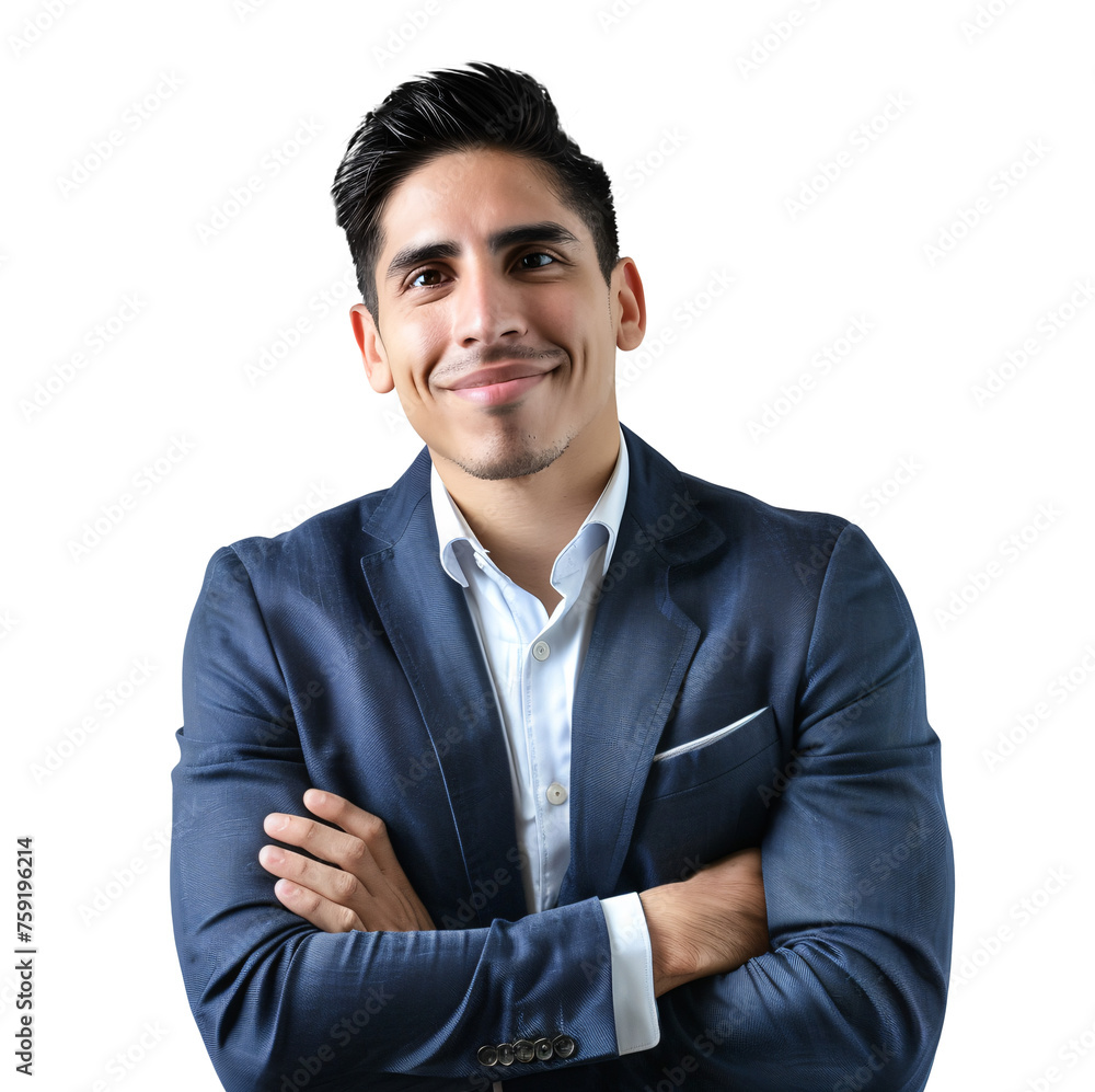 latin man office worker looking at camera happy to achieve his goals latin man office worker looking at camera happy to achieve his goals