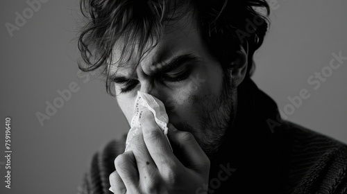 Man Practicing Good Hygiene by Covering His Nose and Mouth While Sneezing