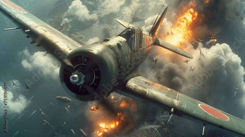World war ii fighter plane battle in dogfight in the sky