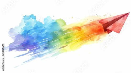 Vibrant Rainbow Paper Airplane Soaring through the Sky - Children's Book Illustration Generative AI