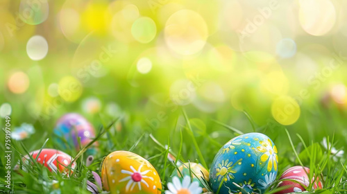 easter eggs on green grass