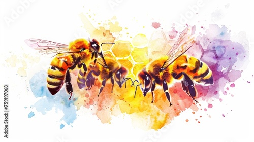 Vibrant Rainbow Honeycomb with Buzzing Bees - Children's Book Illustration Generative AI