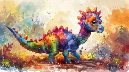 Vibrant Rainbow Xerus Exploring Colorful Xanadu: A Children's Book Illustration Generative AI photo