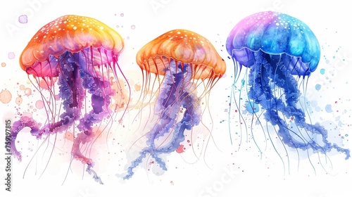 Vibrant Underwater Scene with Juggling Jellyfish Generative AI
