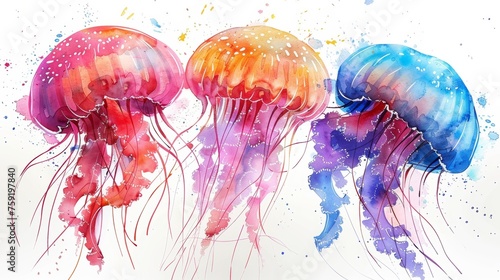Vibrant Underwater Scene with Juggling Jellyfish Generative AI