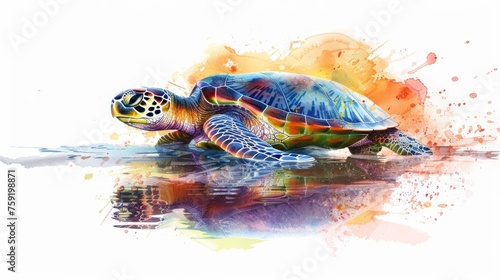 Vibrant Rainbow Travel of Turtles to Distant Shores - Children's Book Illustration Generative AI