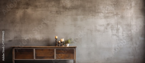Aged room with weathered concrete wall © Vusal
