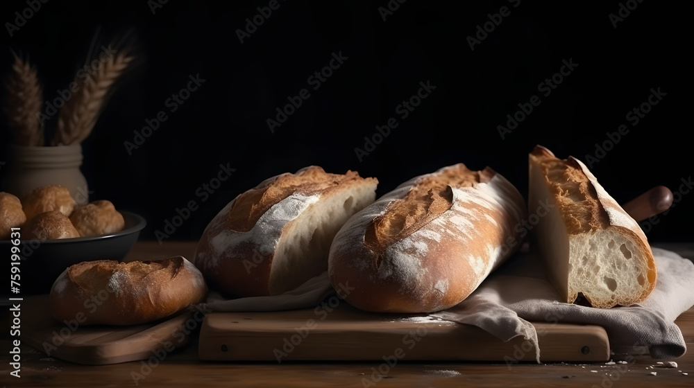 Fresh fragrant bread on the table. Food concept