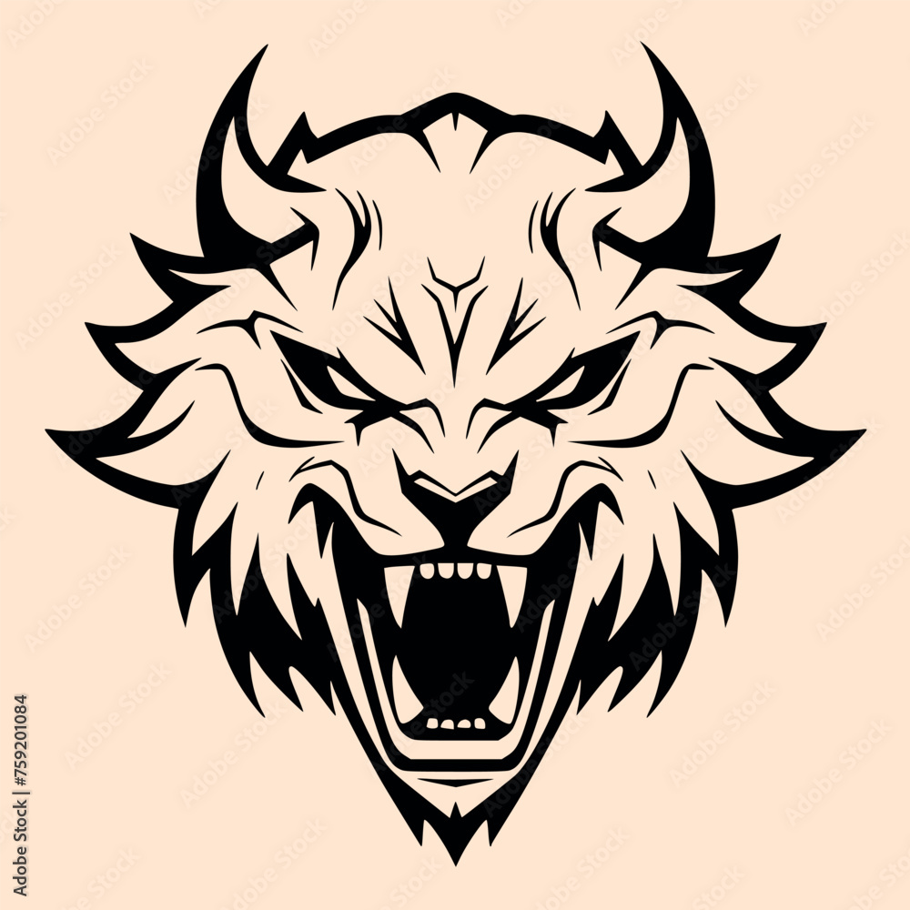 Fototapeta premium Black and White Sabertooth Outline Silhouette Ornament Vector Art for Logo and Icon, Sketch, Tattoo, Clip Art